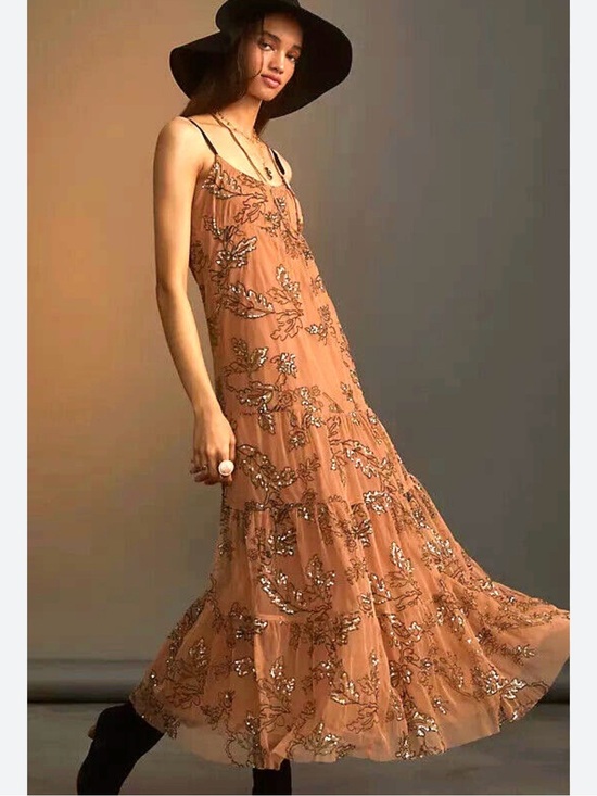 Anthropologie Dresses & Skirts - Anthropologie Beaded Tiered Maxi Dress in Rust
